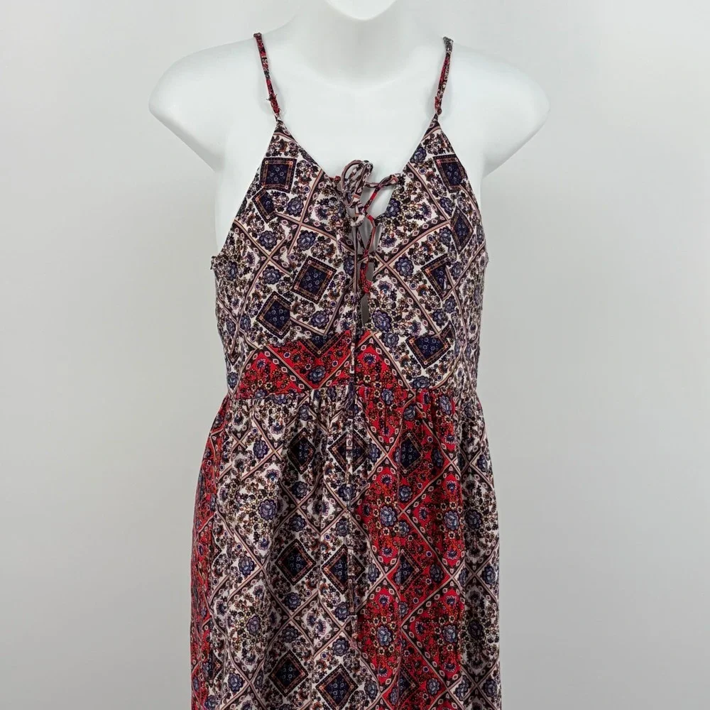 Alya Maxi Dress Women Size S Red‎ Blue Boho Patchwork Lace Up Summer Coastal - Picture 2 of 10
